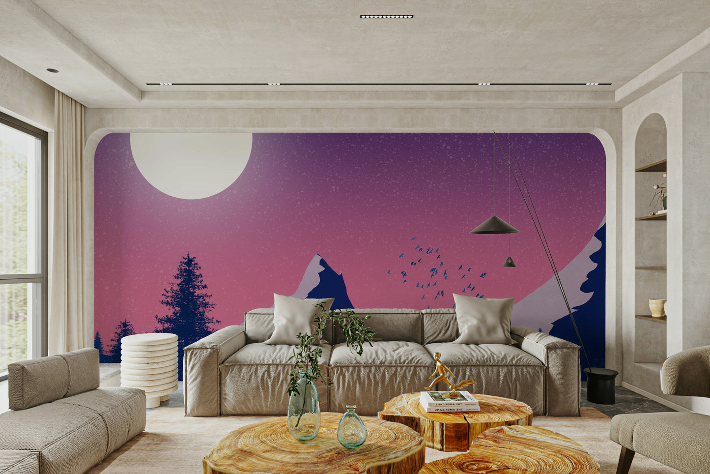 Purple winter sky and peaks mural