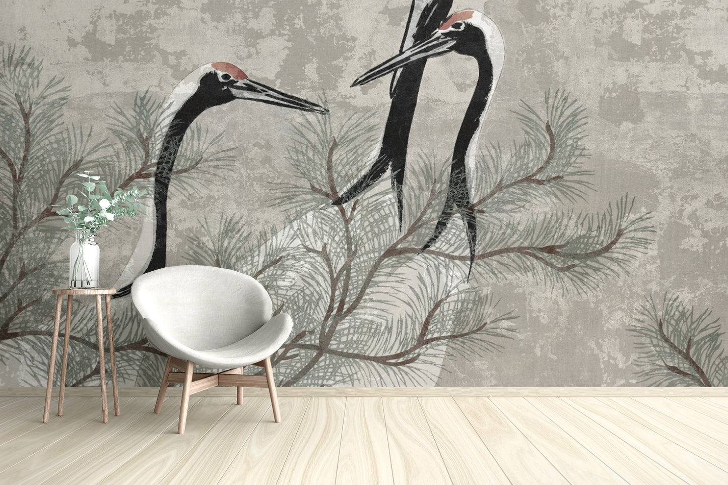 Sophisticated Crane and Pine Tree Design