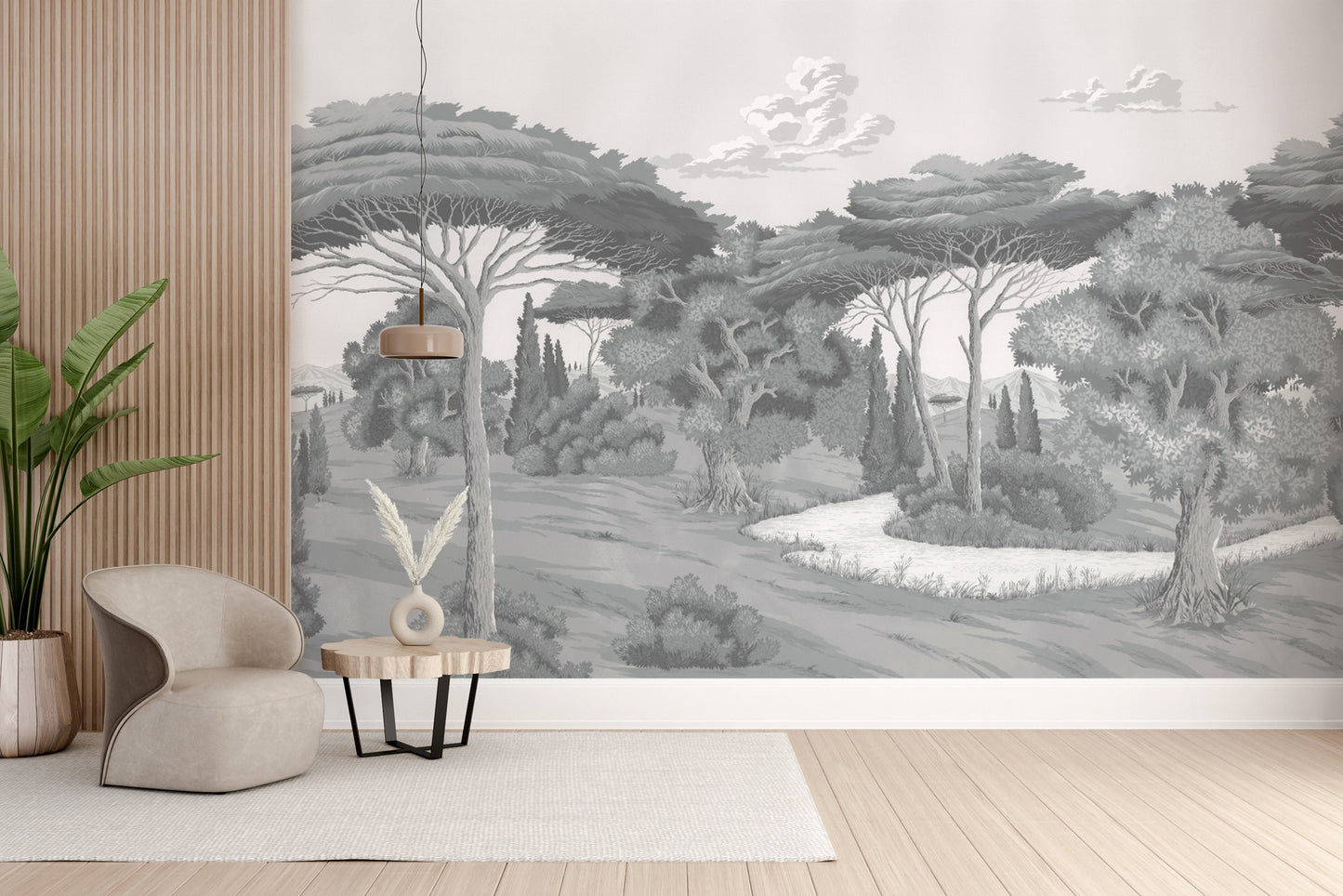 Monochrome forest landscape wall art