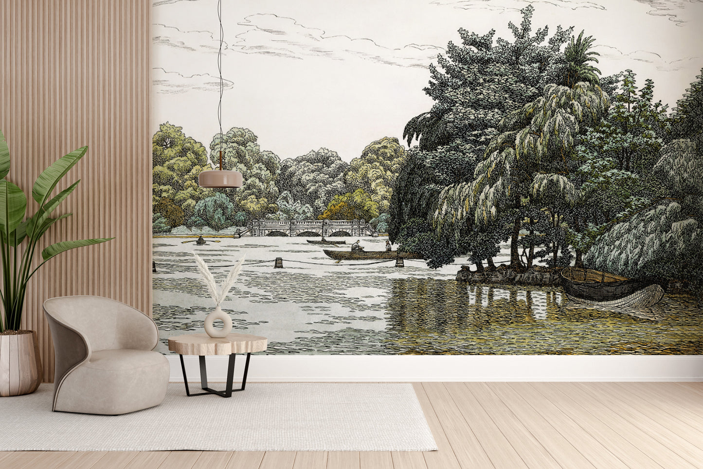 Traditional Landscape Wallpaper with Boats