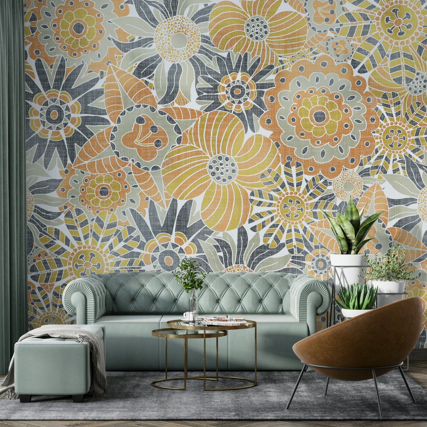 Subtle warm tones floral wallpaper mural