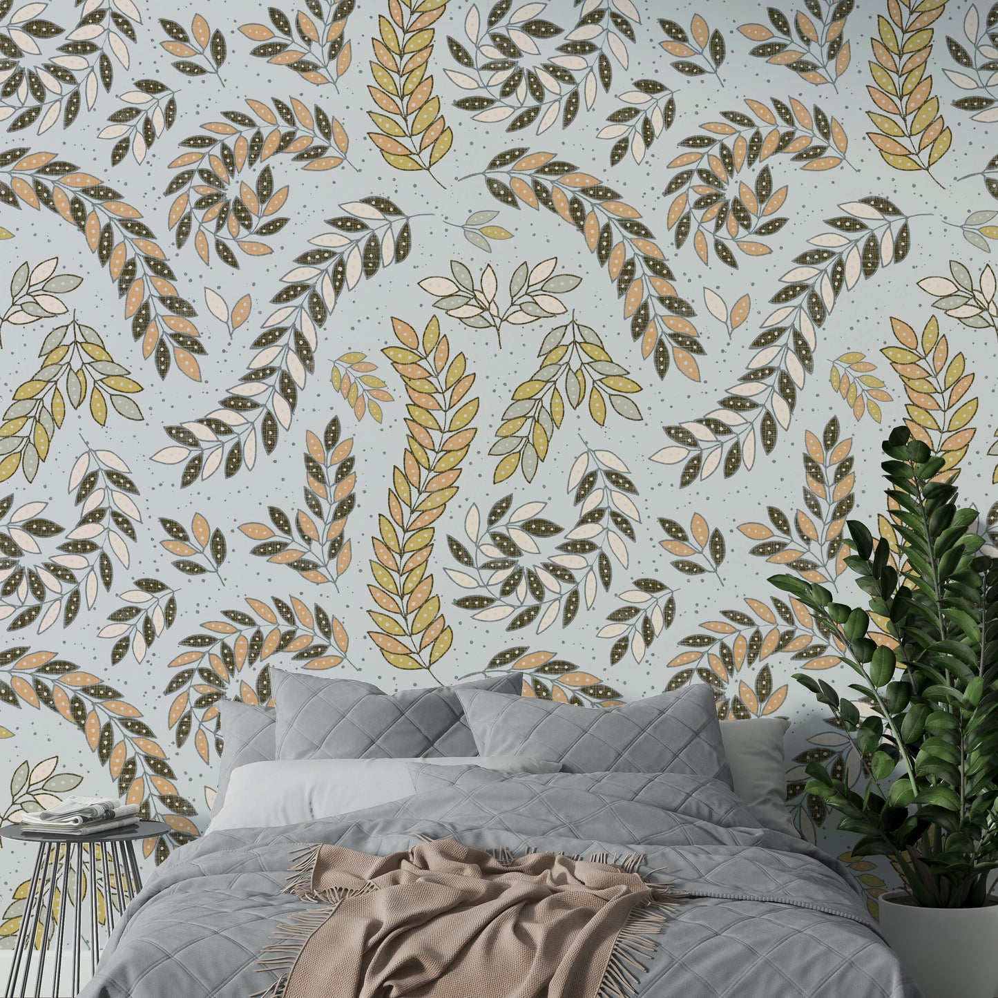 Vintage botanical wallpaper with flowing leaves