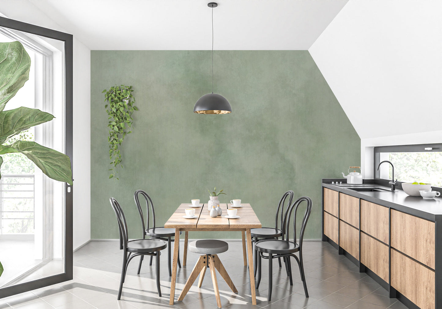 Dreamy abstract green mural for walls