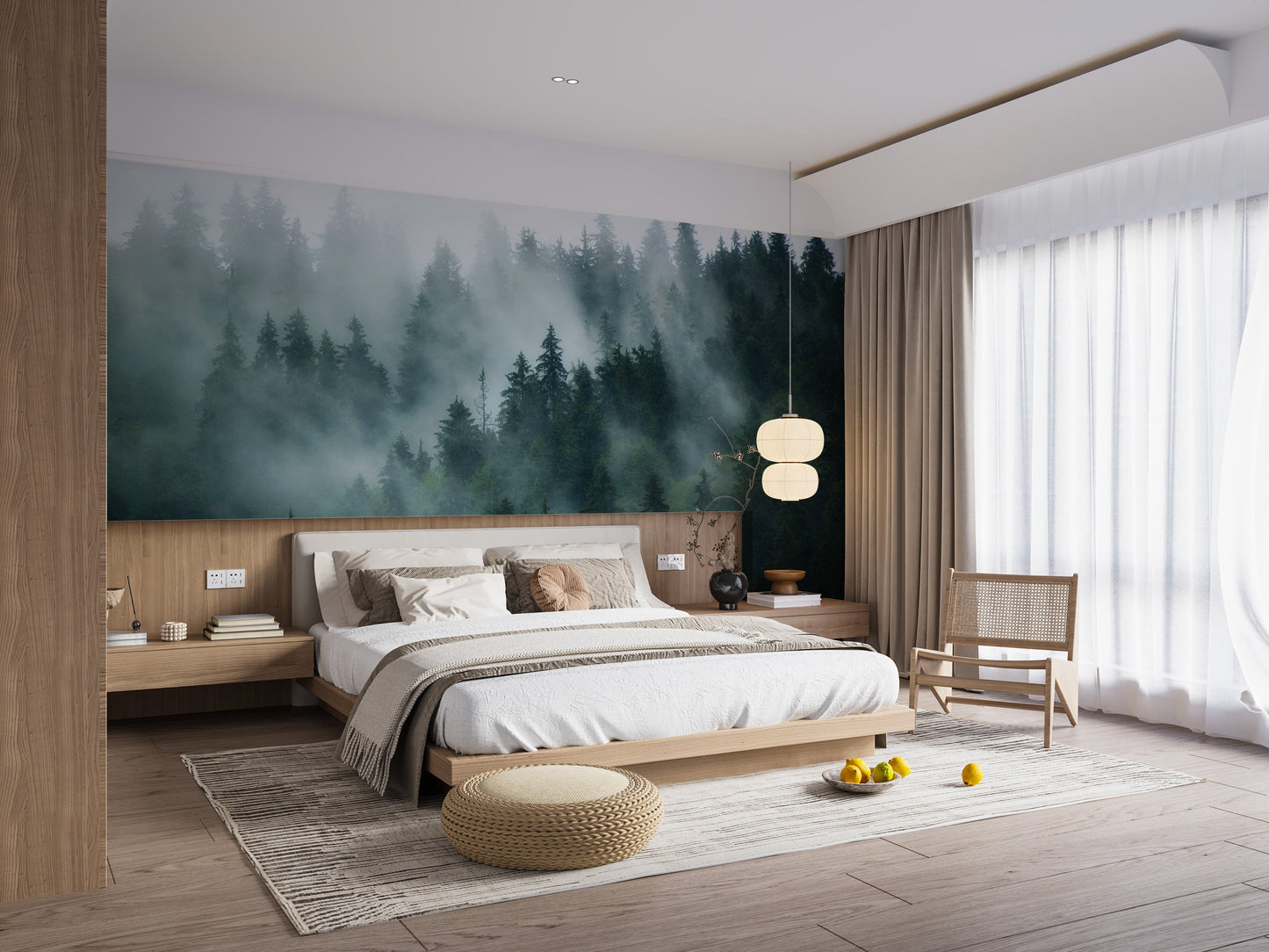 Lush green foggy jungle forest wallpaper mural