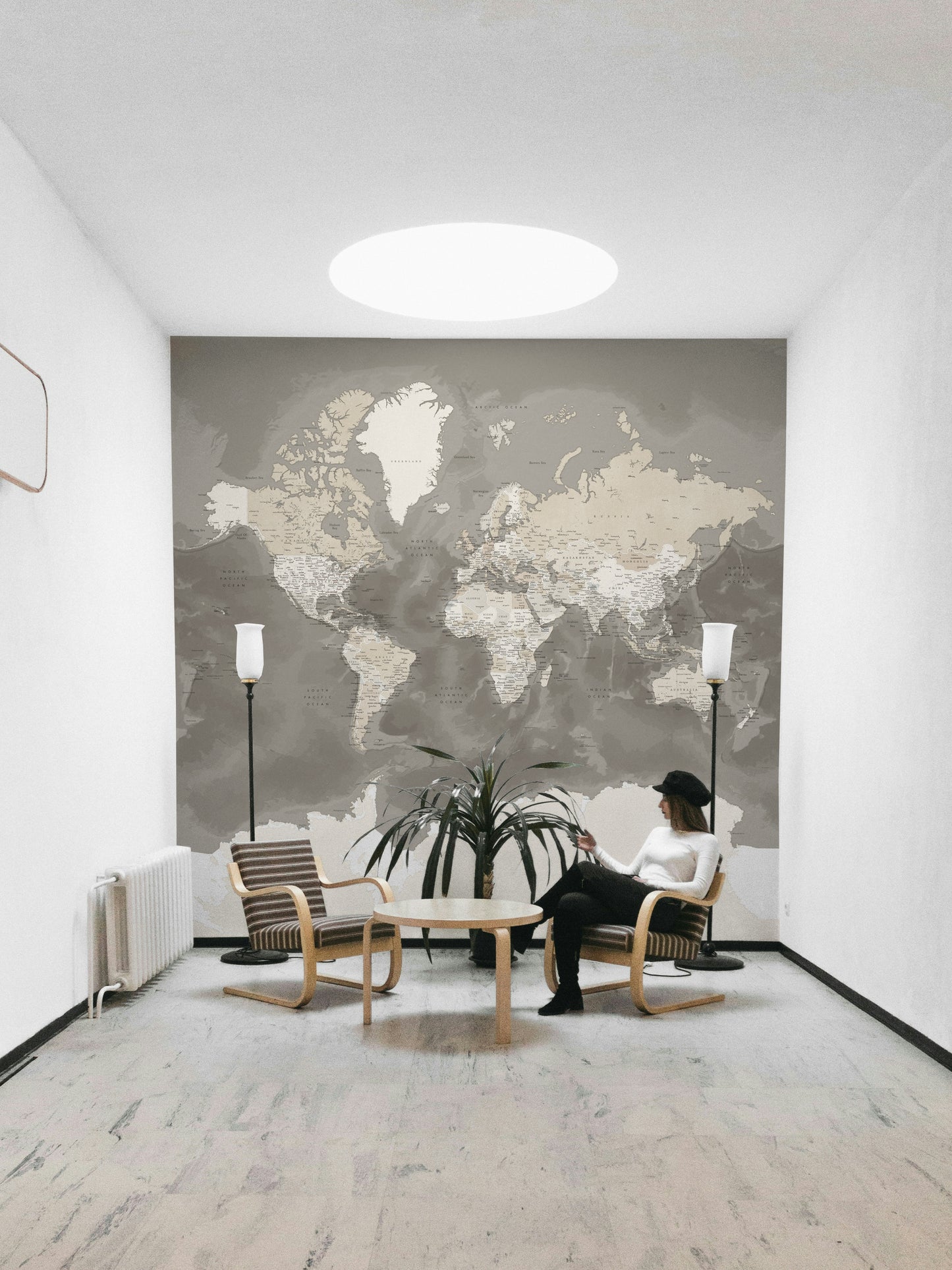 Rustic brown world map wallpaper art