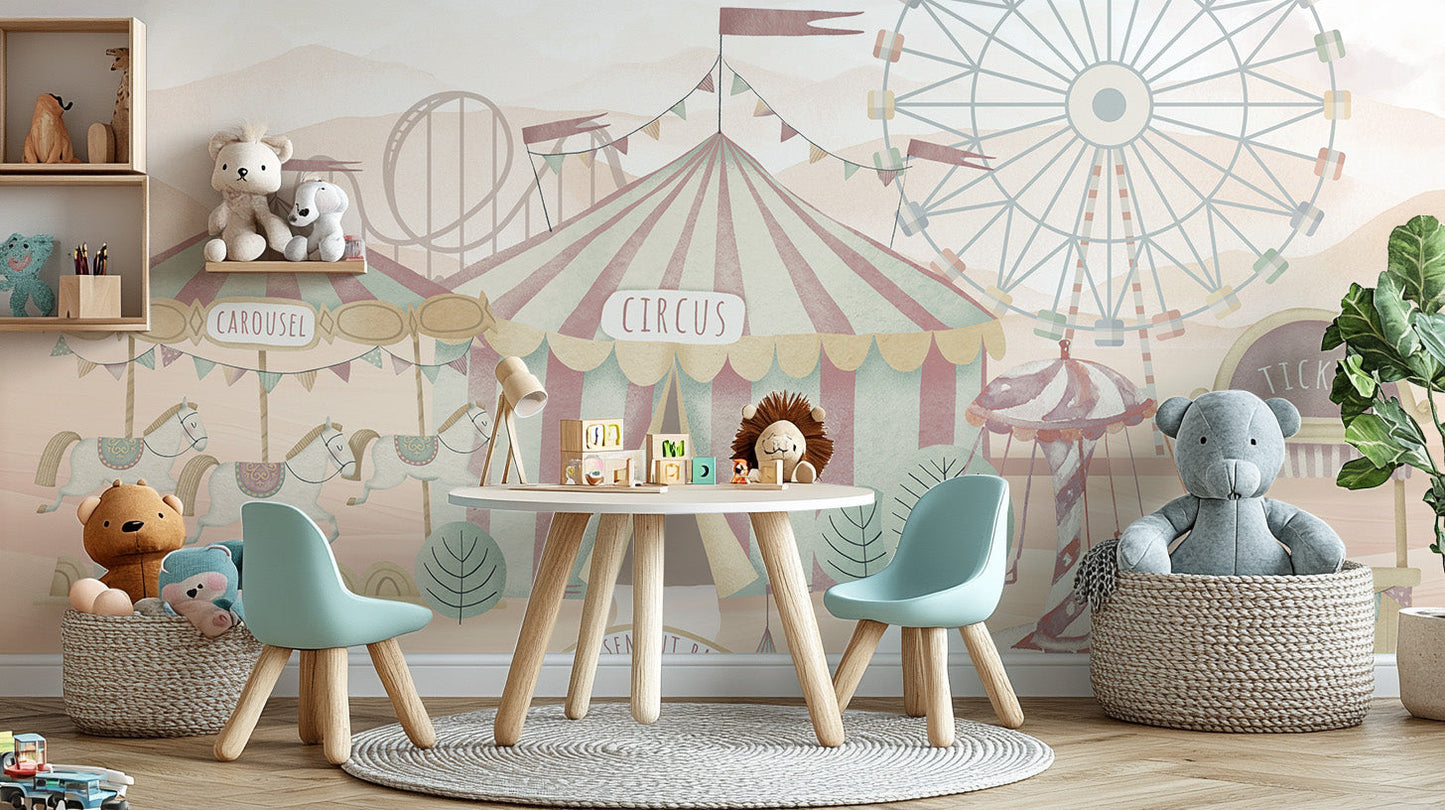 Circus tent and rides wallpaper for kids