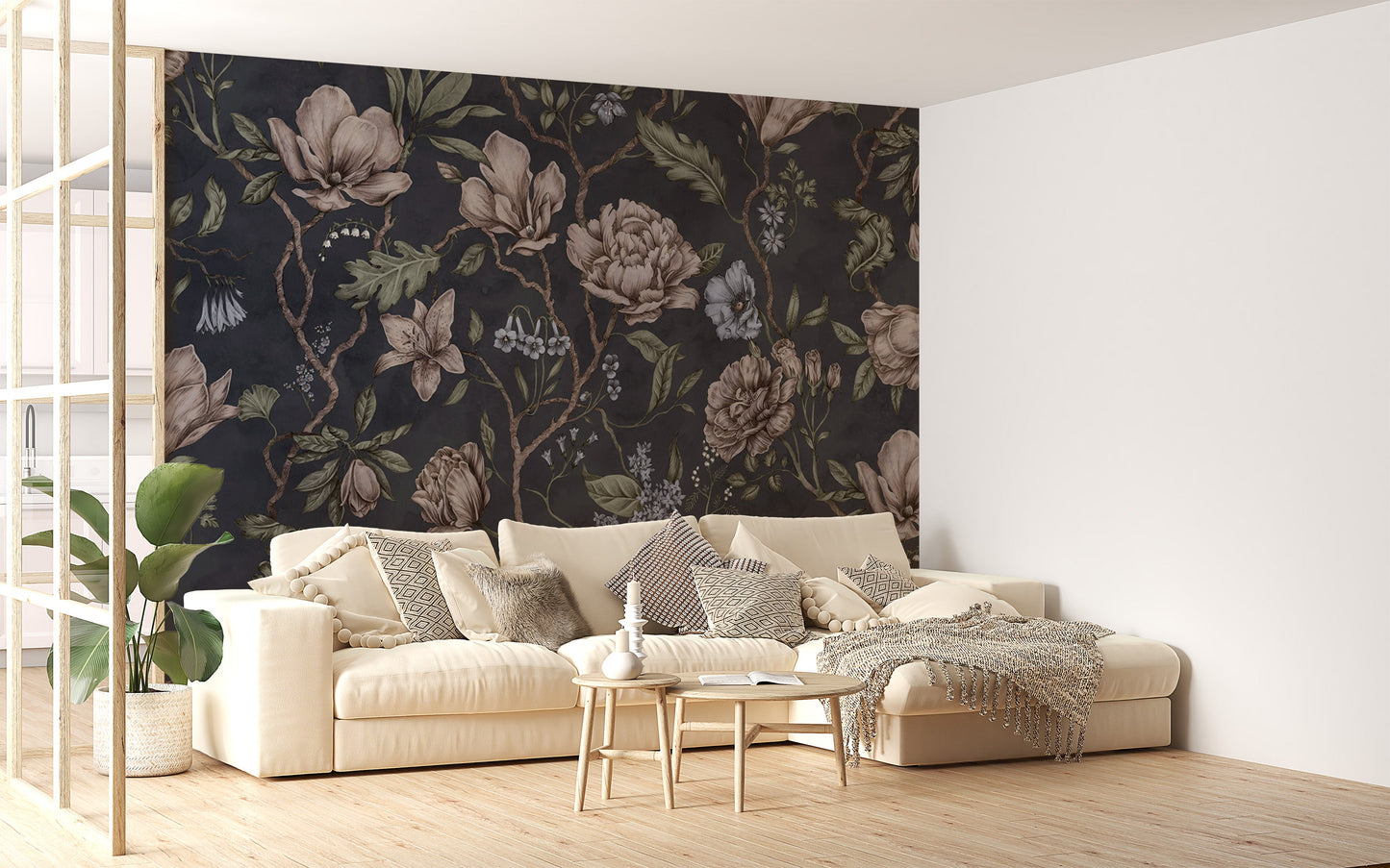 Belinda Dark Blue Wallpaper, garden-inspired style