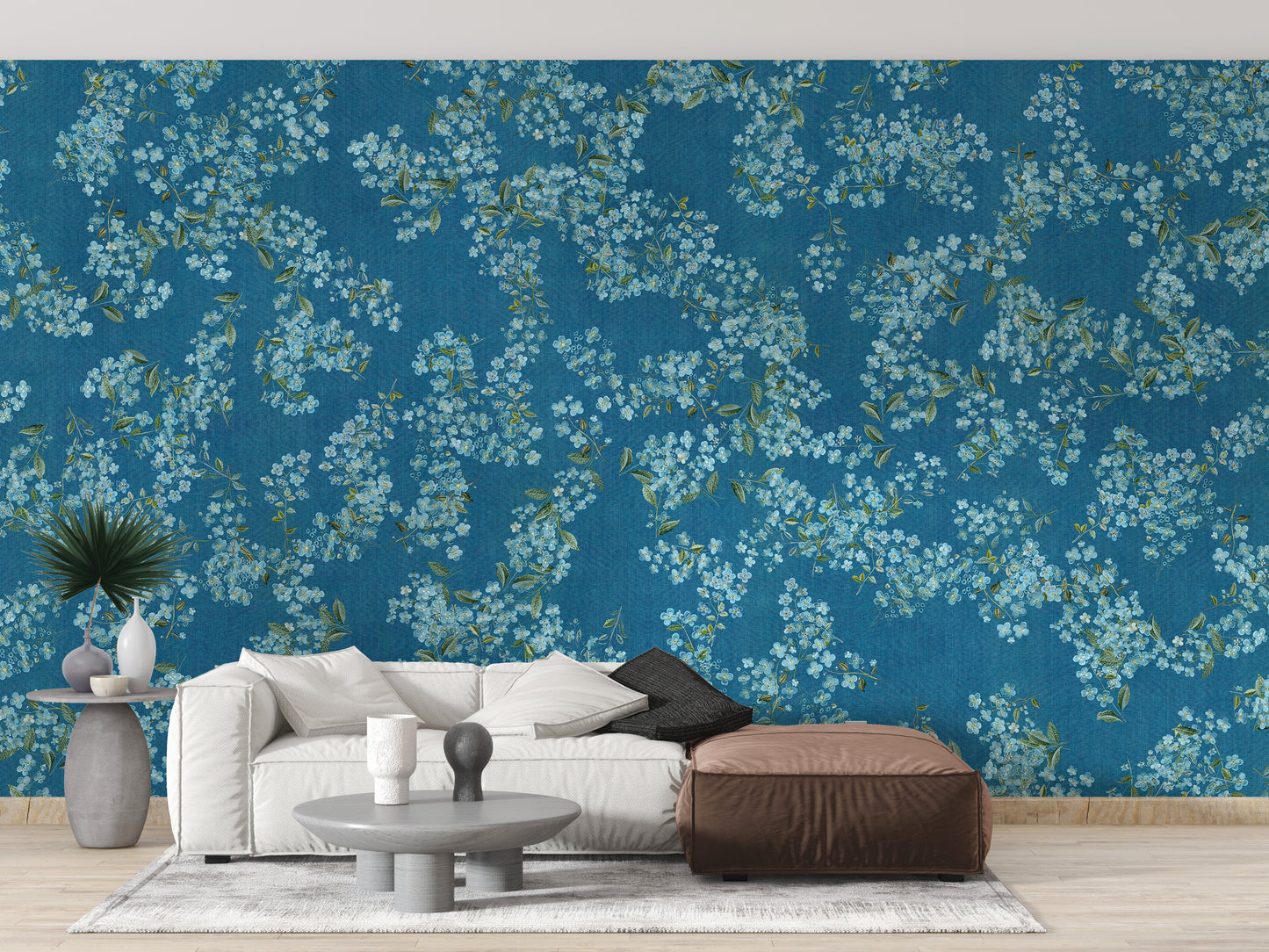 Blue floral removable wall wallpaper