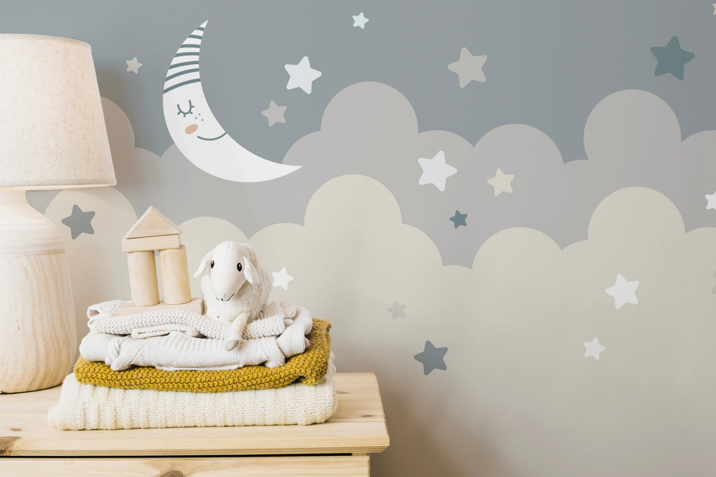 Serene clouds and stars mural wallpaper