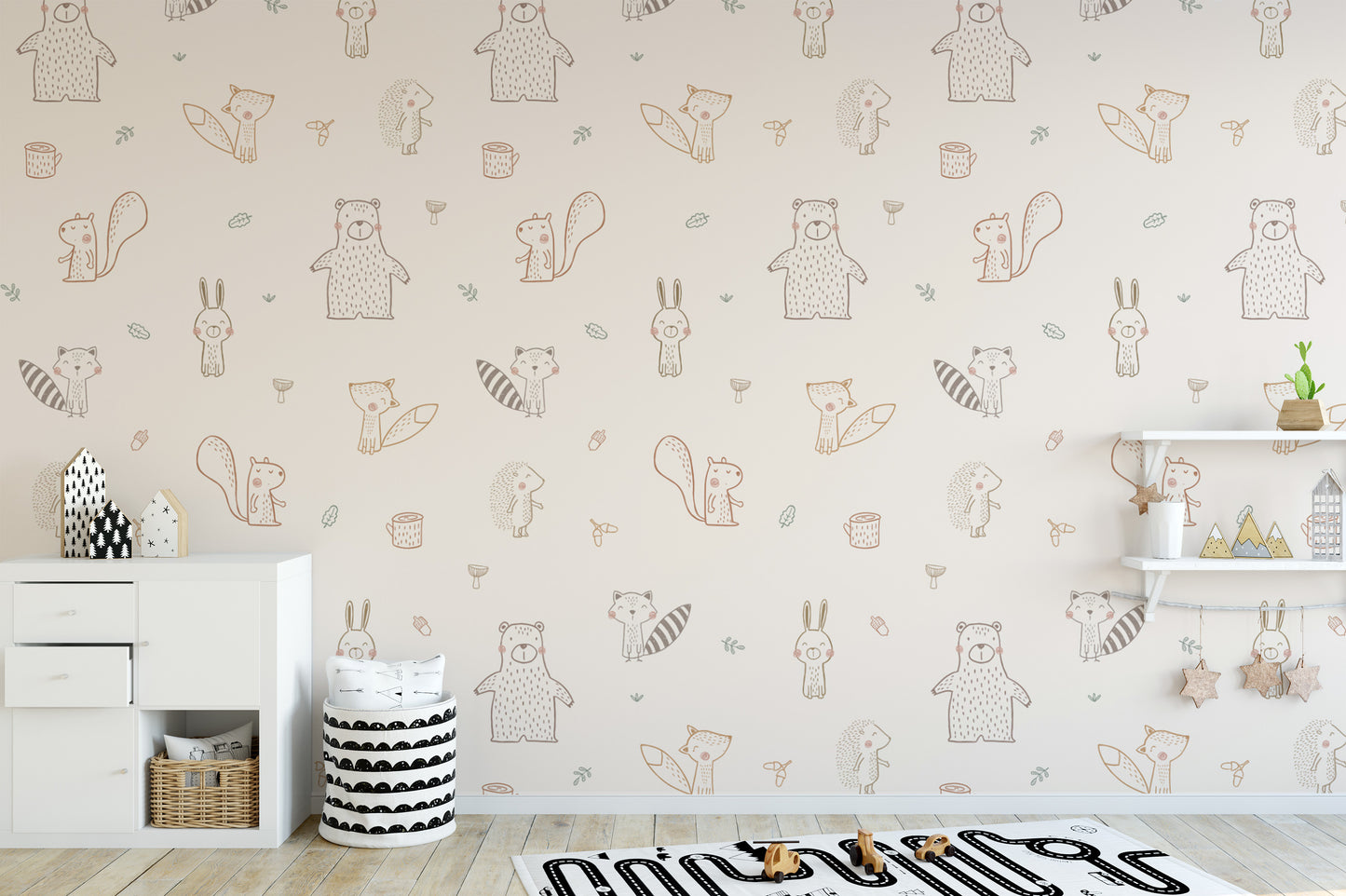 Baby forest friends mural for cozy spaces