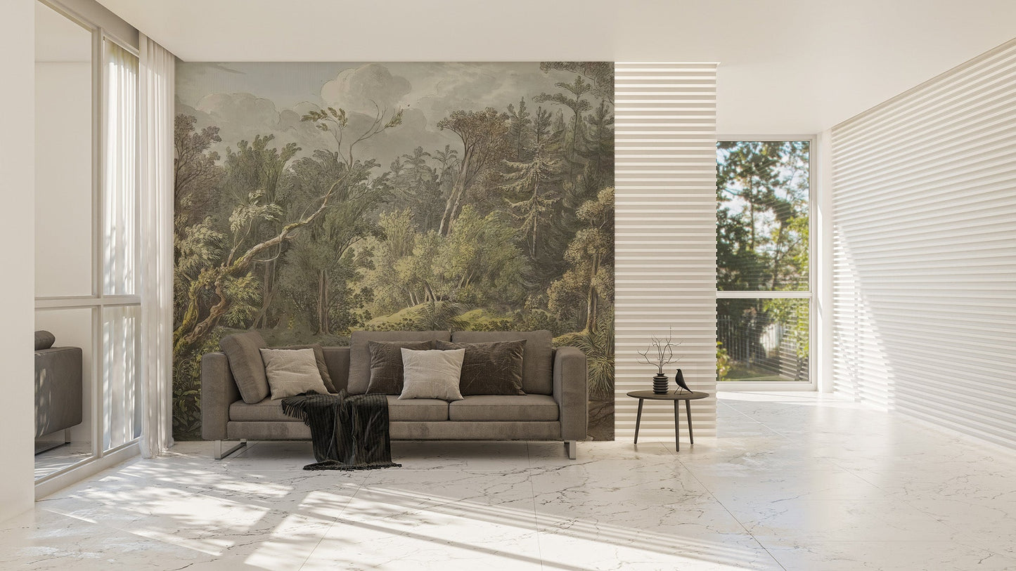 Vintage Forest Waterfall Wallpaper for Renters