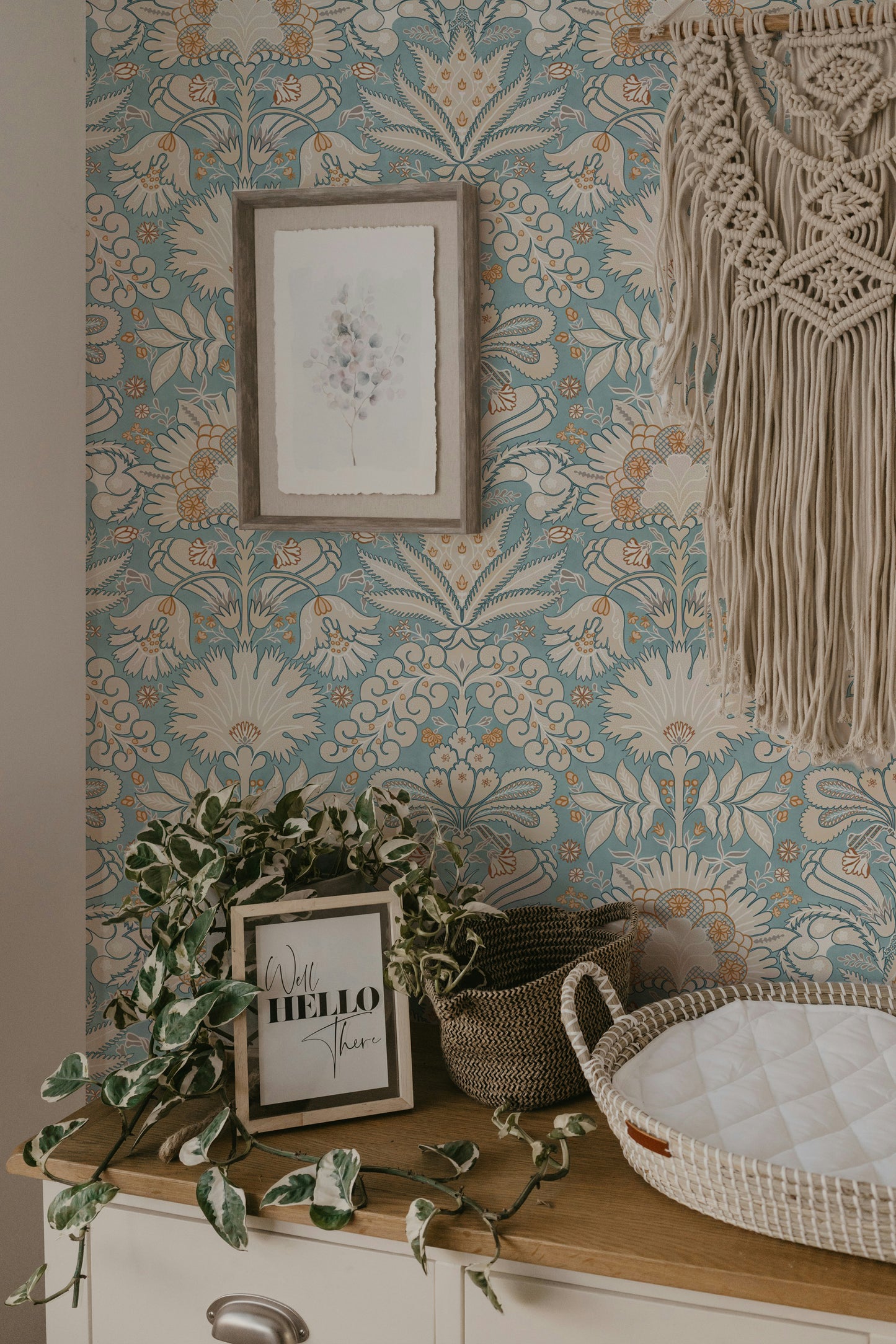 Botanic Damask Cream Aqua Blue