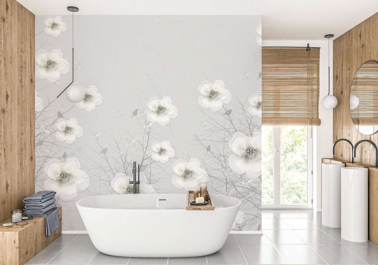 Gray 3D Flowers Wallpaper Murals - Giffywalls A854