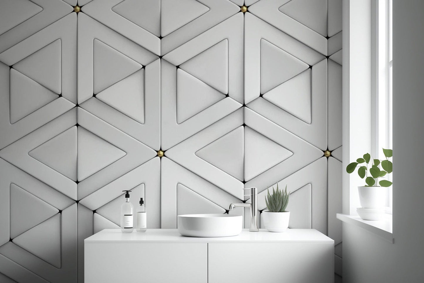 Bold 3D white triangle wallpaper for statement walls. Abstract-18