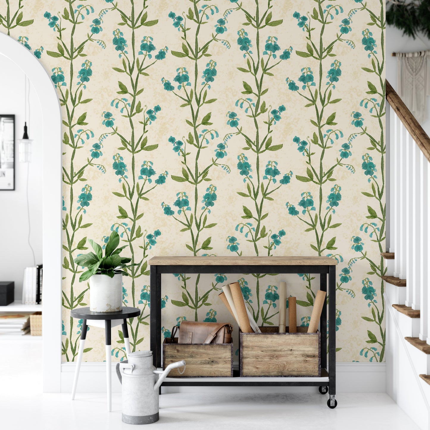 Sweet peas blue wallpaper for a calming and stylish space.