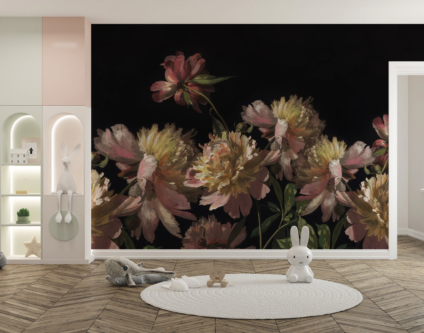 Vibrant watercolor flower mural pattern