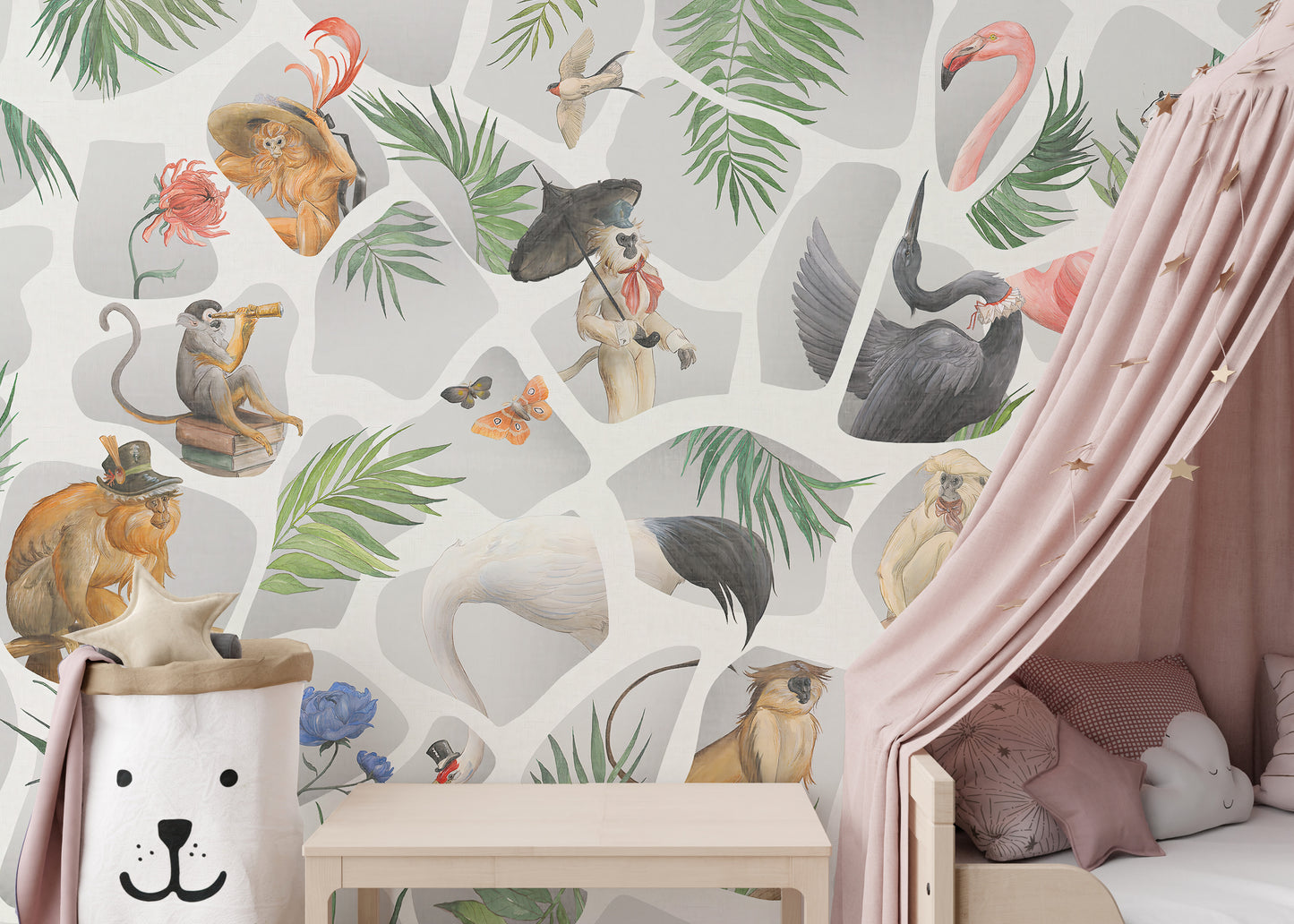 Monkey birds wall art mural