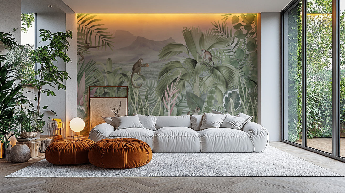 Wildlife-inspired tropical wallpaper mural