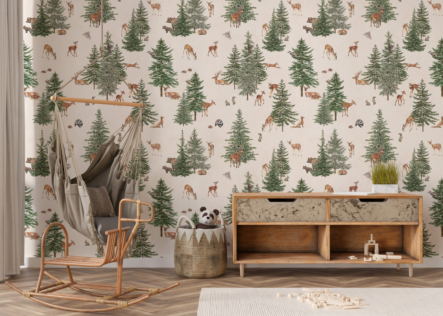 Tranquil forest animal wallpaper pattern