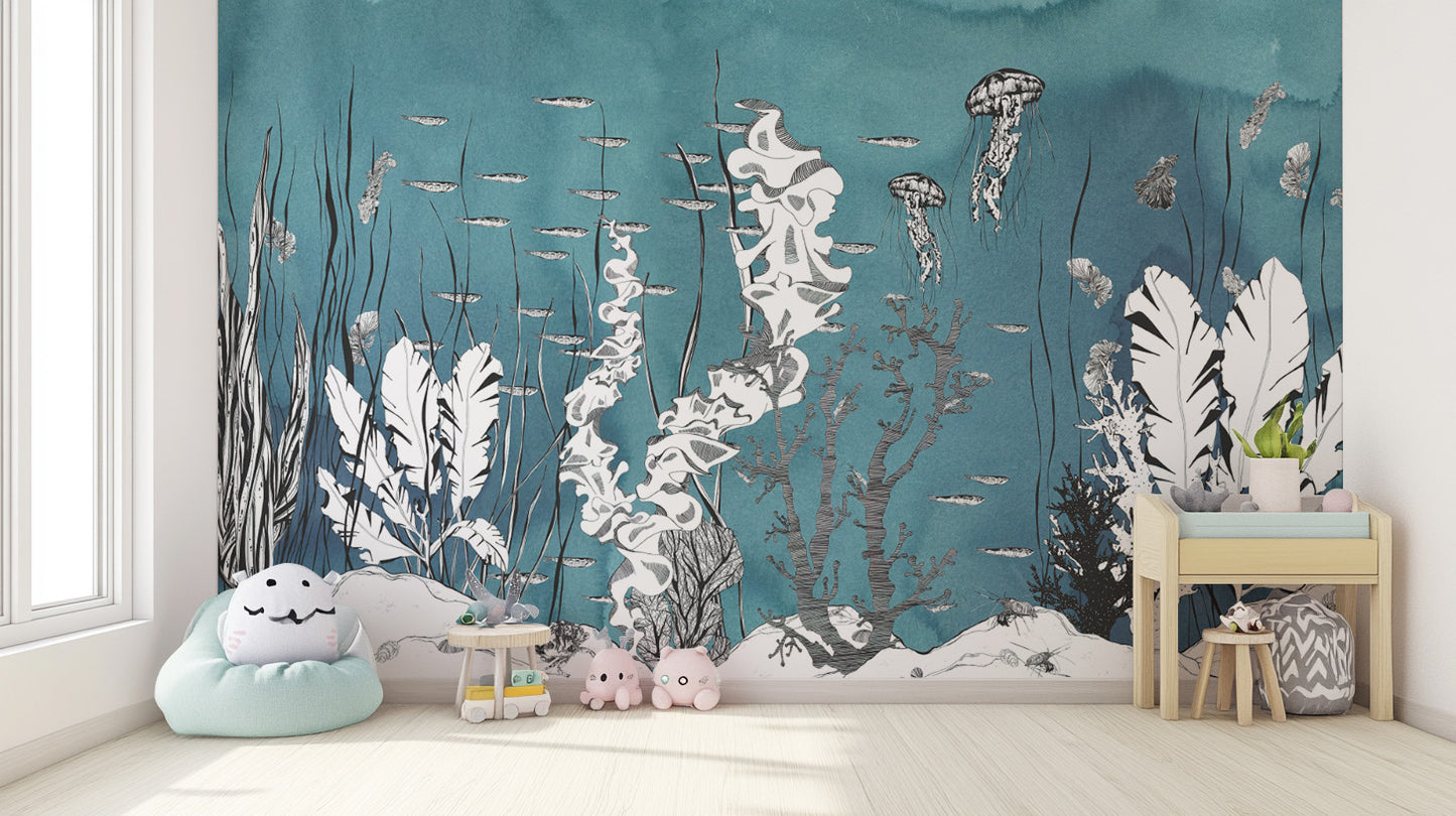 Elegant underwater flora wall covering