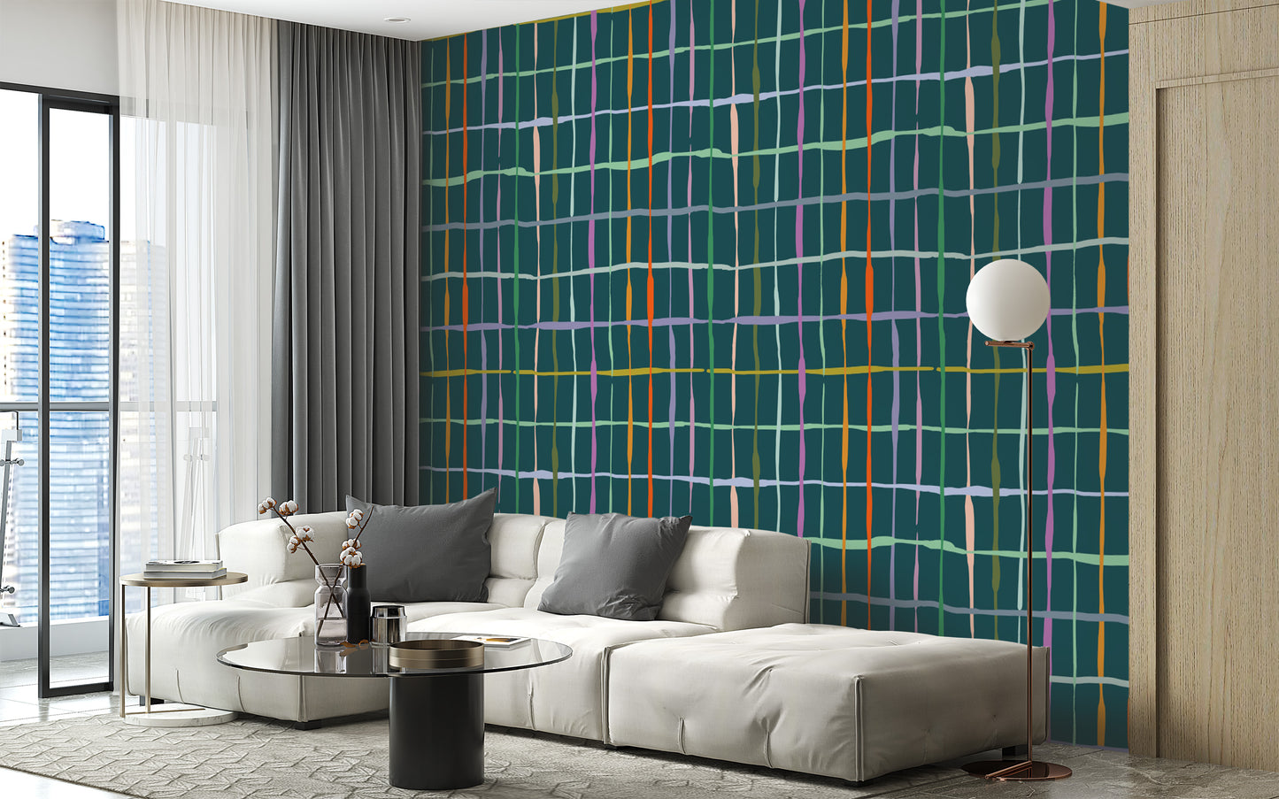 Contemporary dark green wallpaper with artistic lines