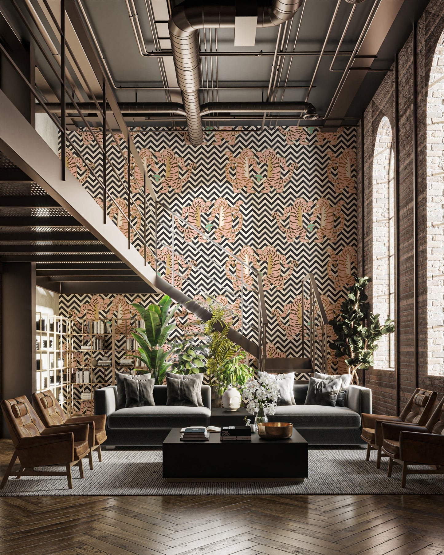 Minimalist Tiger Stripe Zigzag Wall Mural Design