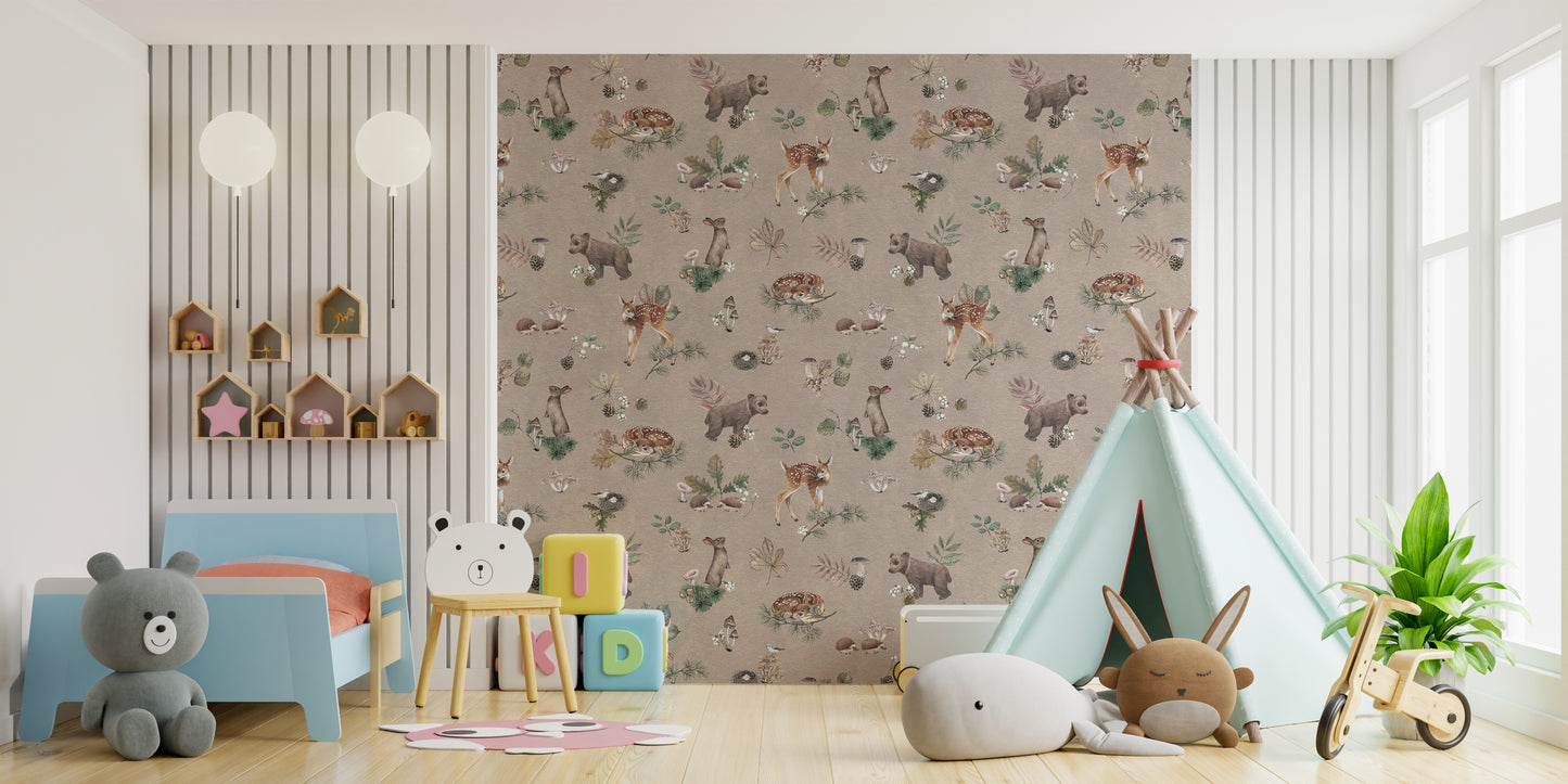 Gender-neutral forest animal wallpaper