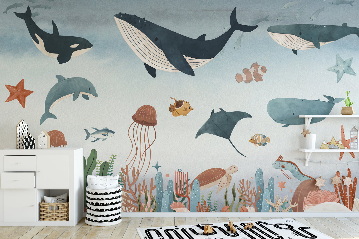 Calm sea symphony-inspired wall mural art