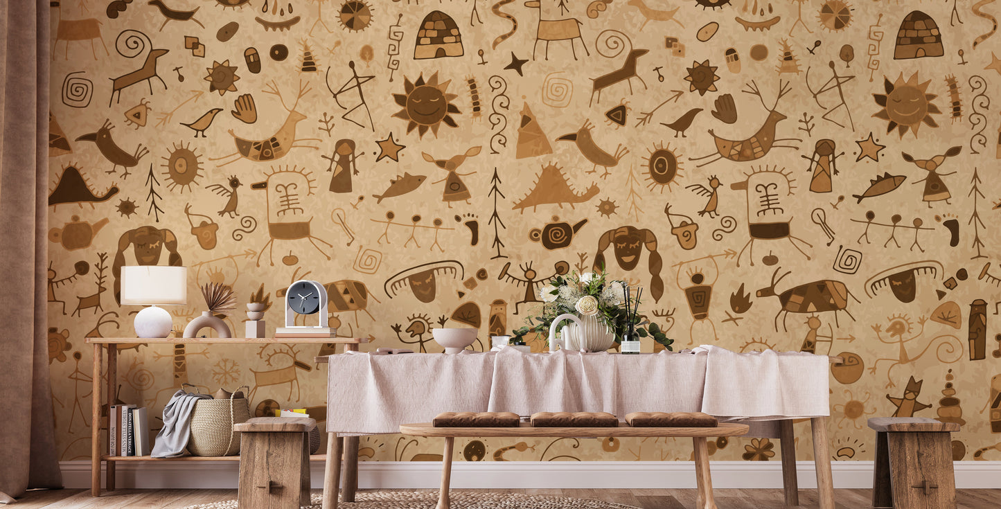 Tribal-inspired Warli art mural for artistic interiors