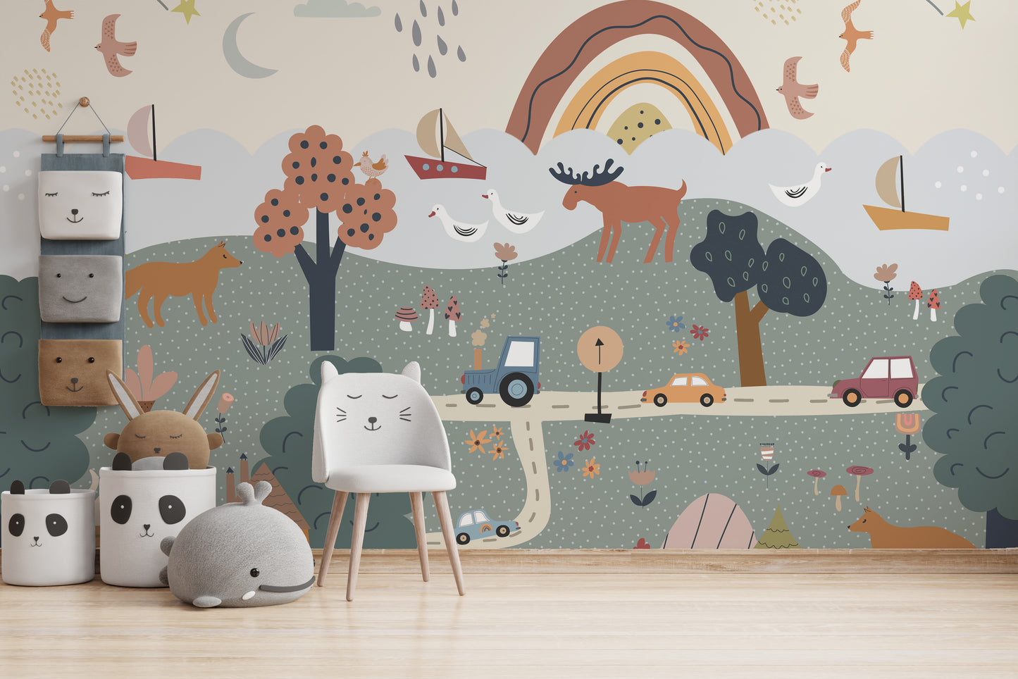 Playful village scene wall decor