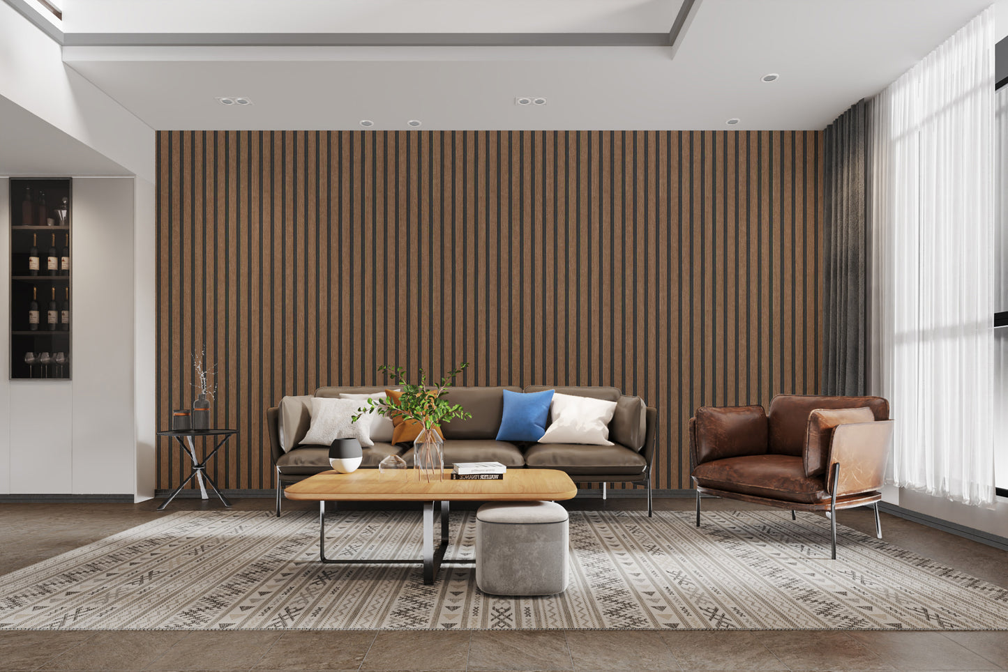 Rustic Wood Panel Striped Wallpaper