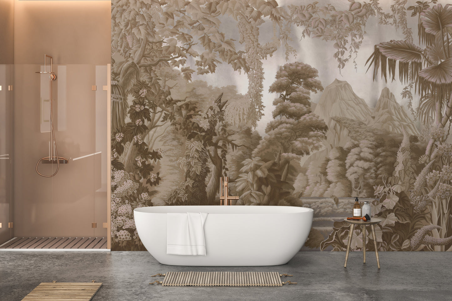Sepia landscape mural for natural allure