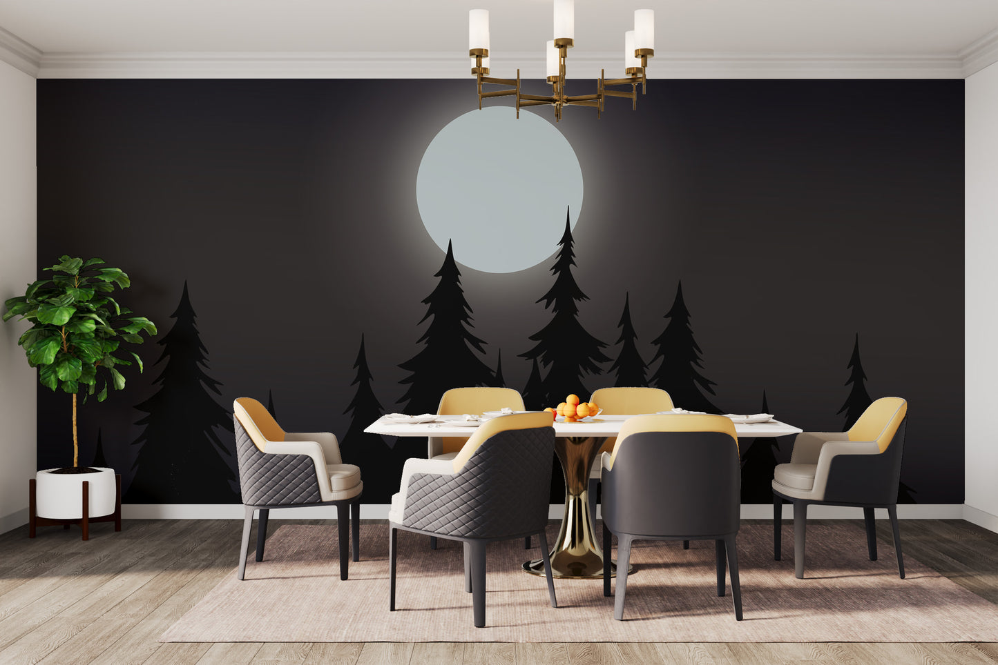 Glowing moon and pine forest wall art