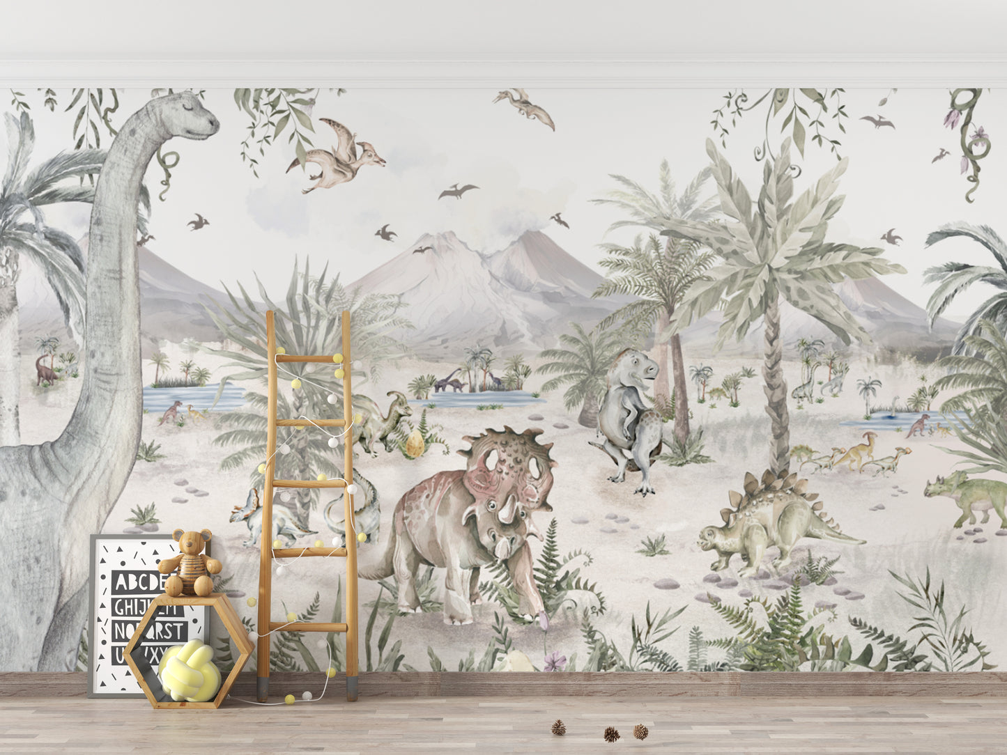 Fun dinosaur landscape wallpaper for children