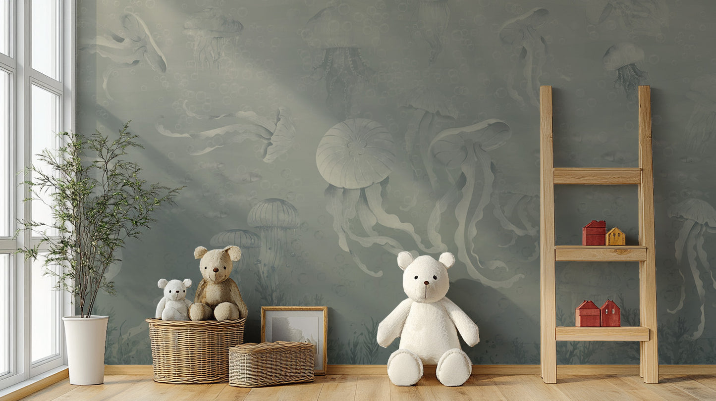 Ethereal jellyfish underwater wall mural