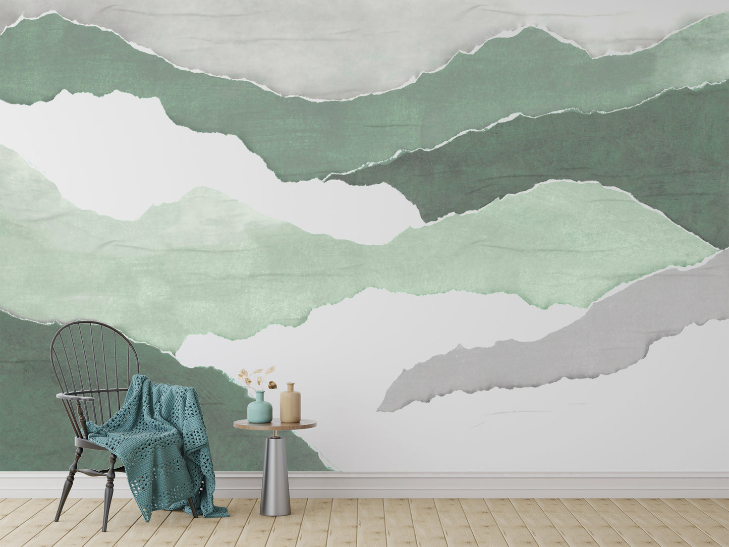 "Nature-inspired green abstract wall design"