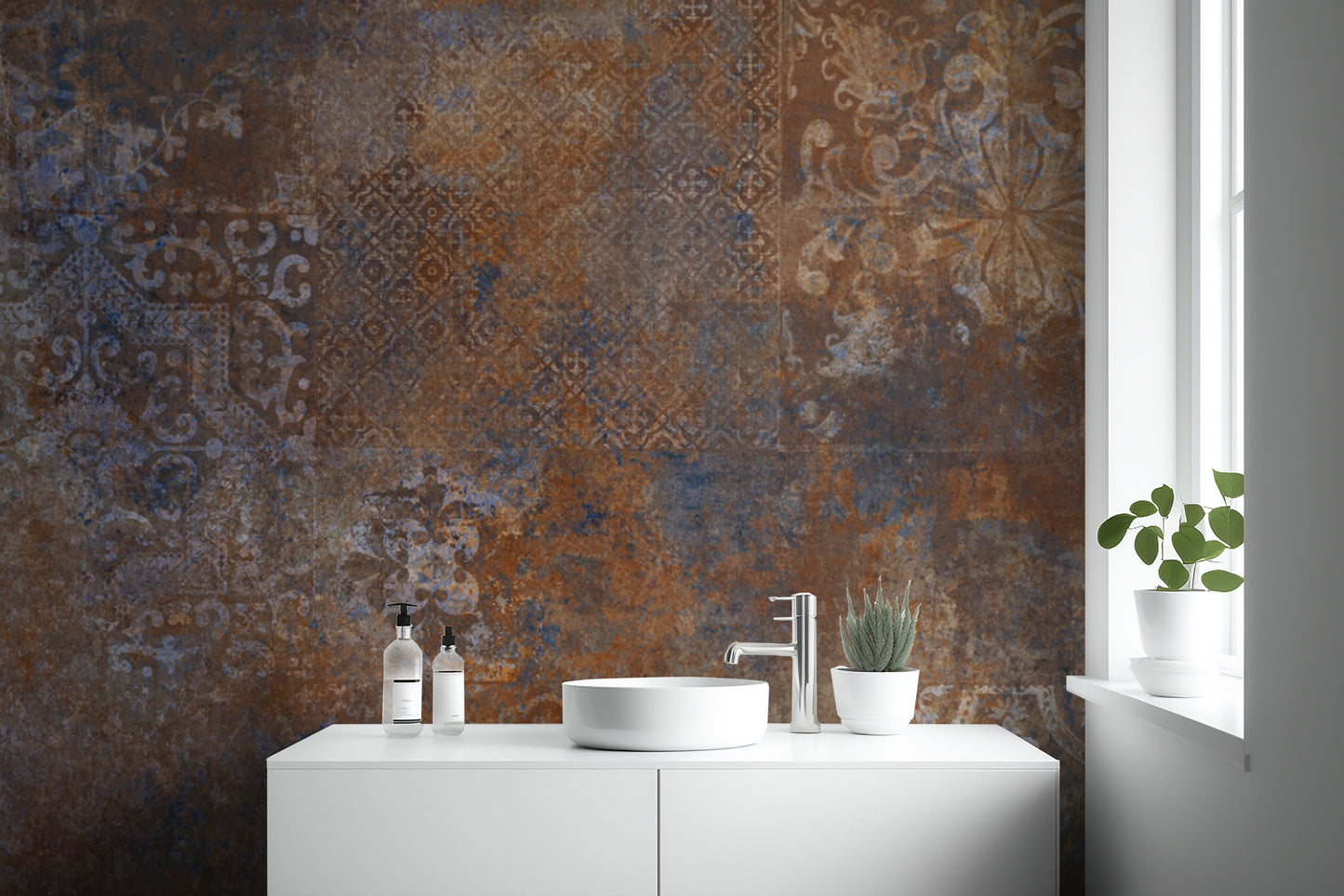 "Weathered rustic wallpaper for antique look"