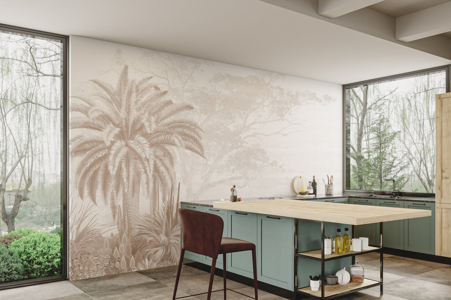 Soft-toned tropical jungle wallpaper