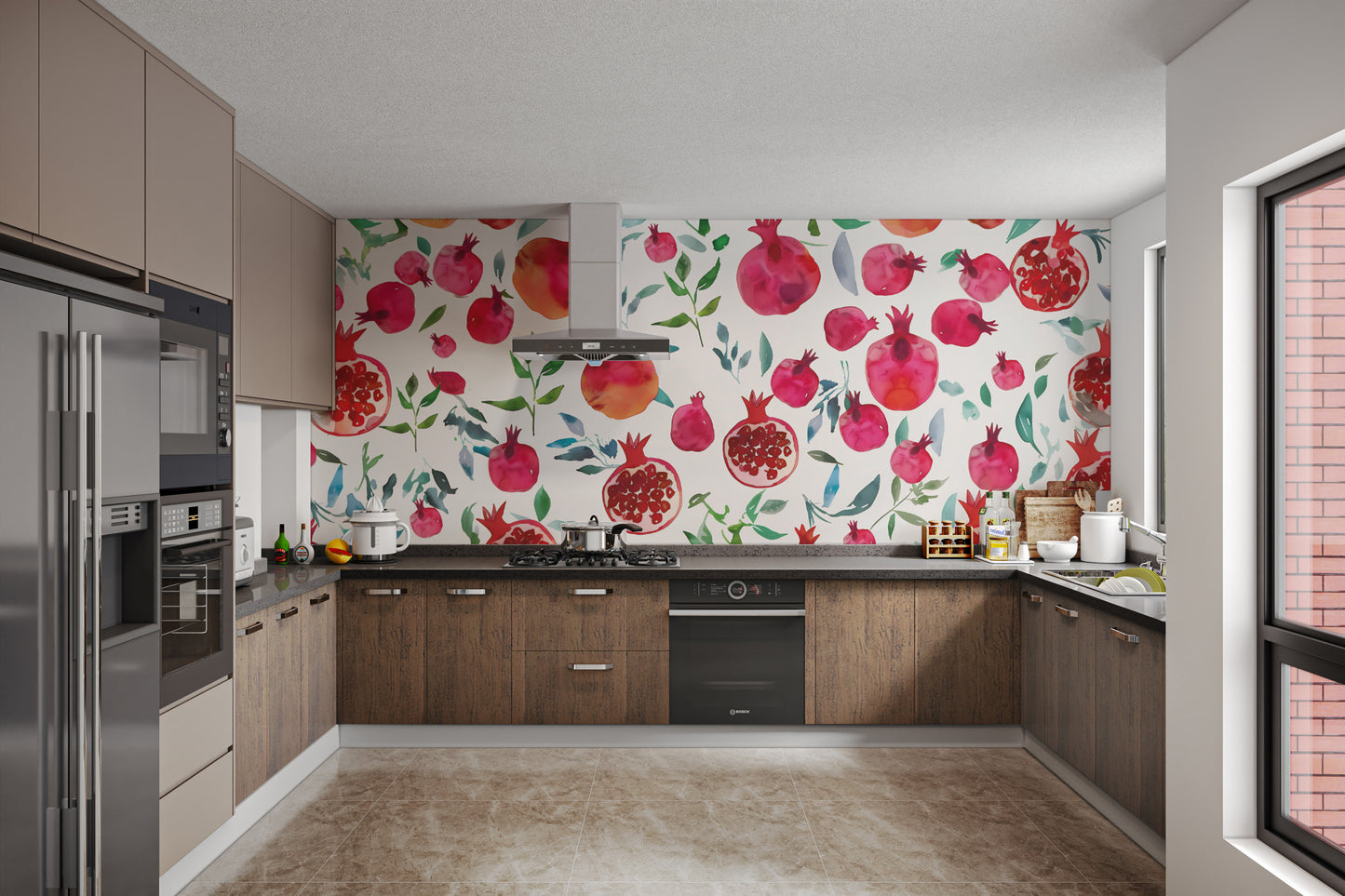 Pomegranate Bliss Watercolour Wallpaper