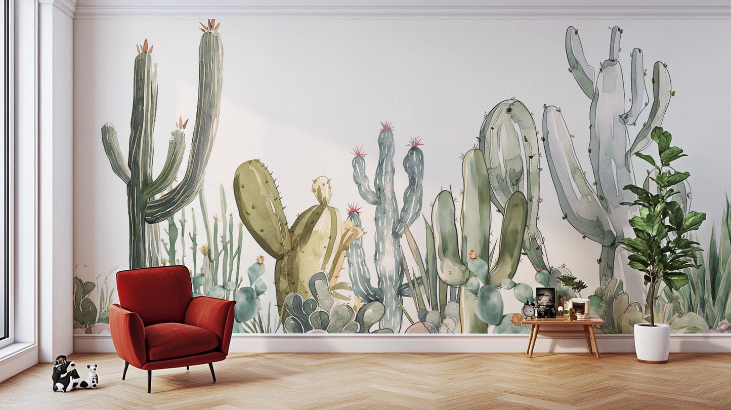 Watercolor Prickle Desert Cactus Wallpaper