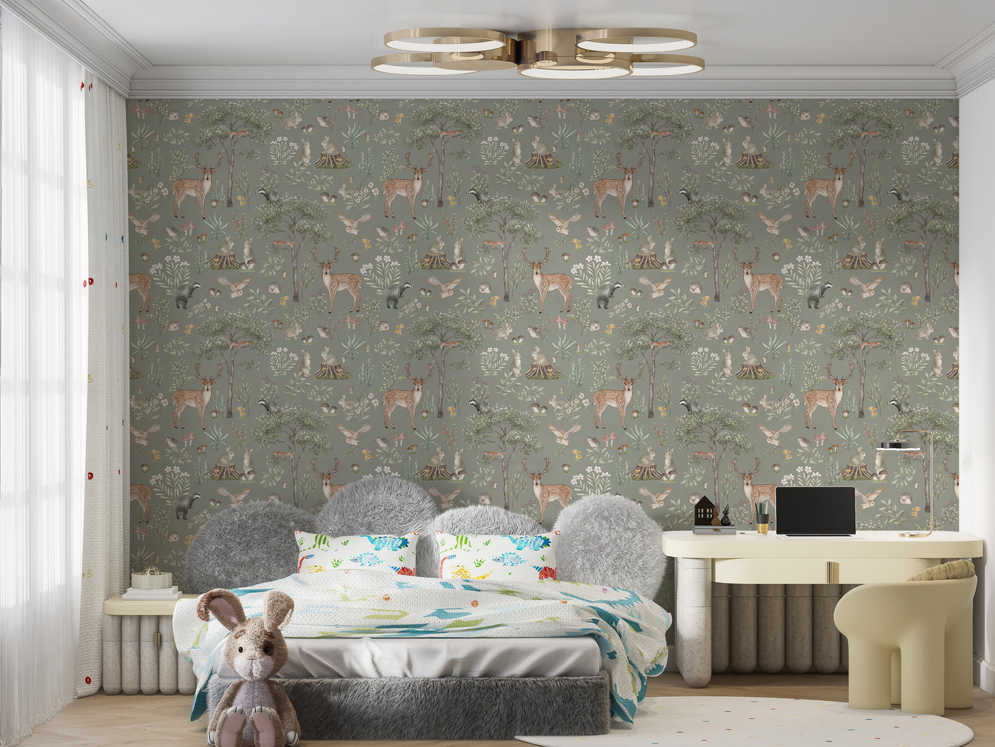 Storybook-style nature wallpaper in green