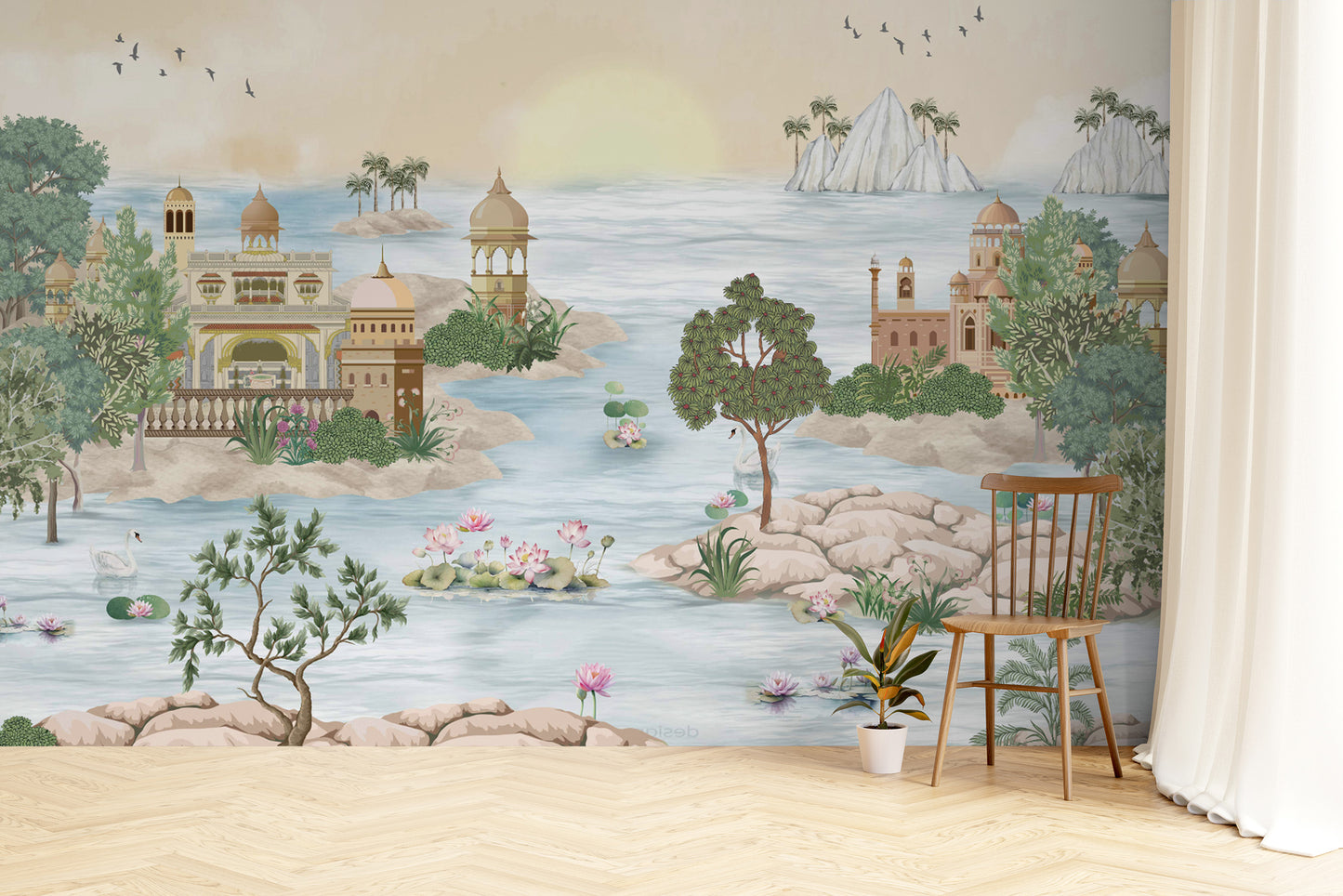 Ornate Golden Landscape Indian Wall Decor