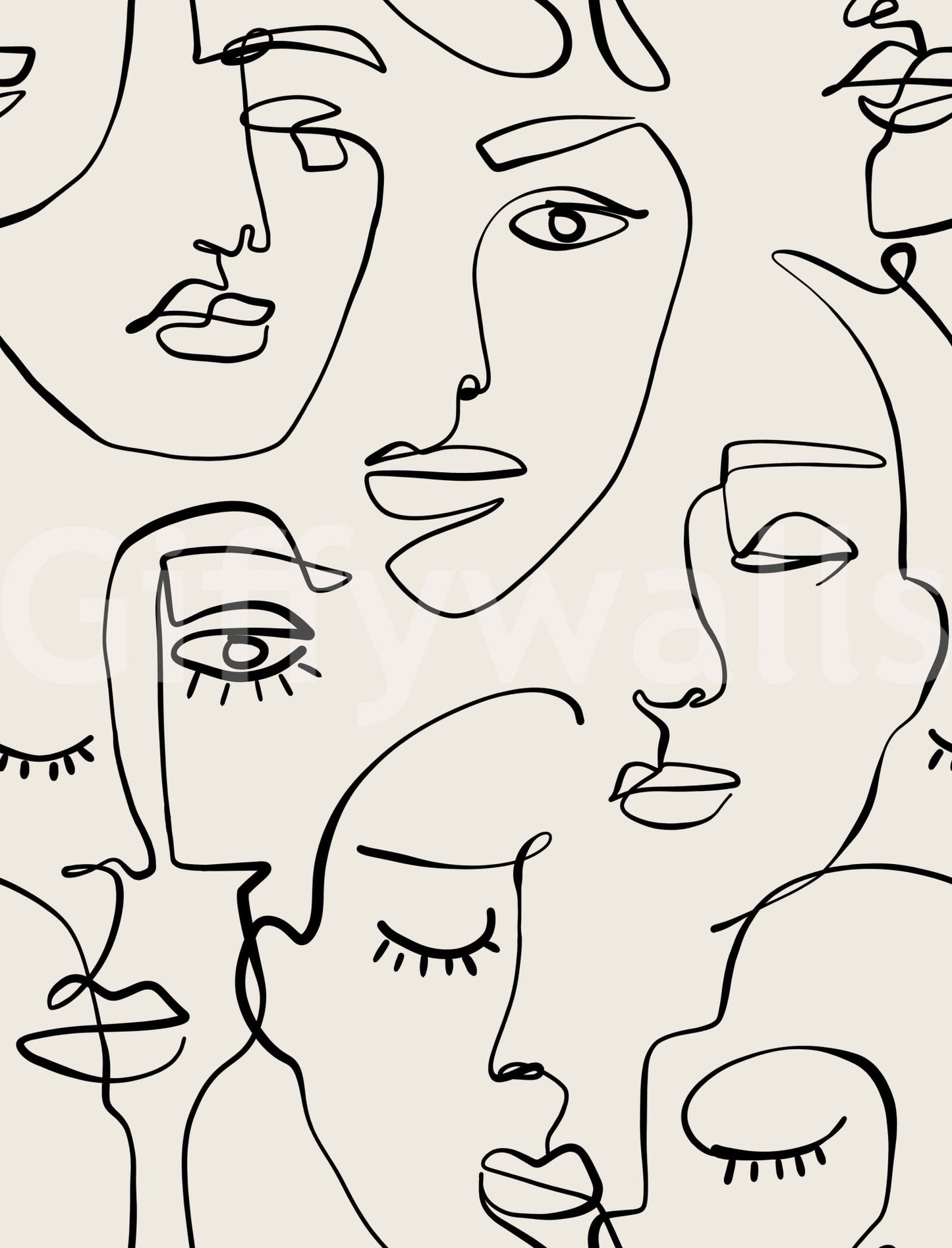 Elegant Abstract Faces Line Art Wallpaper in a bright flat.