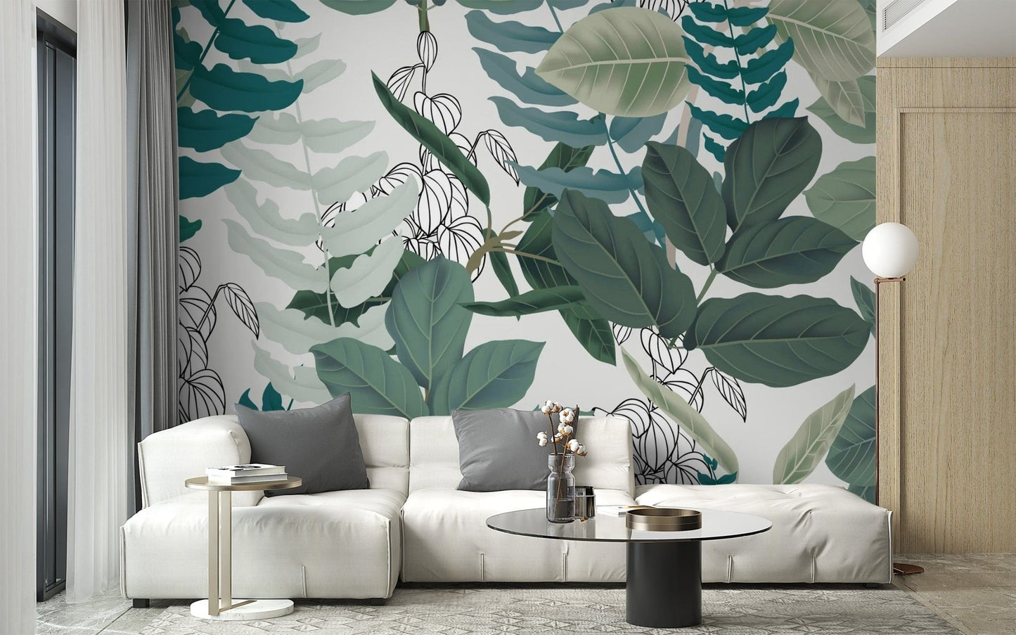 Abstract Green Leaves Wallpaper Mural - Giffywalls tropical-11
