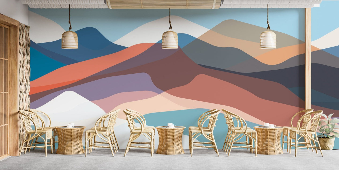 Layers of mountains in watercolor art