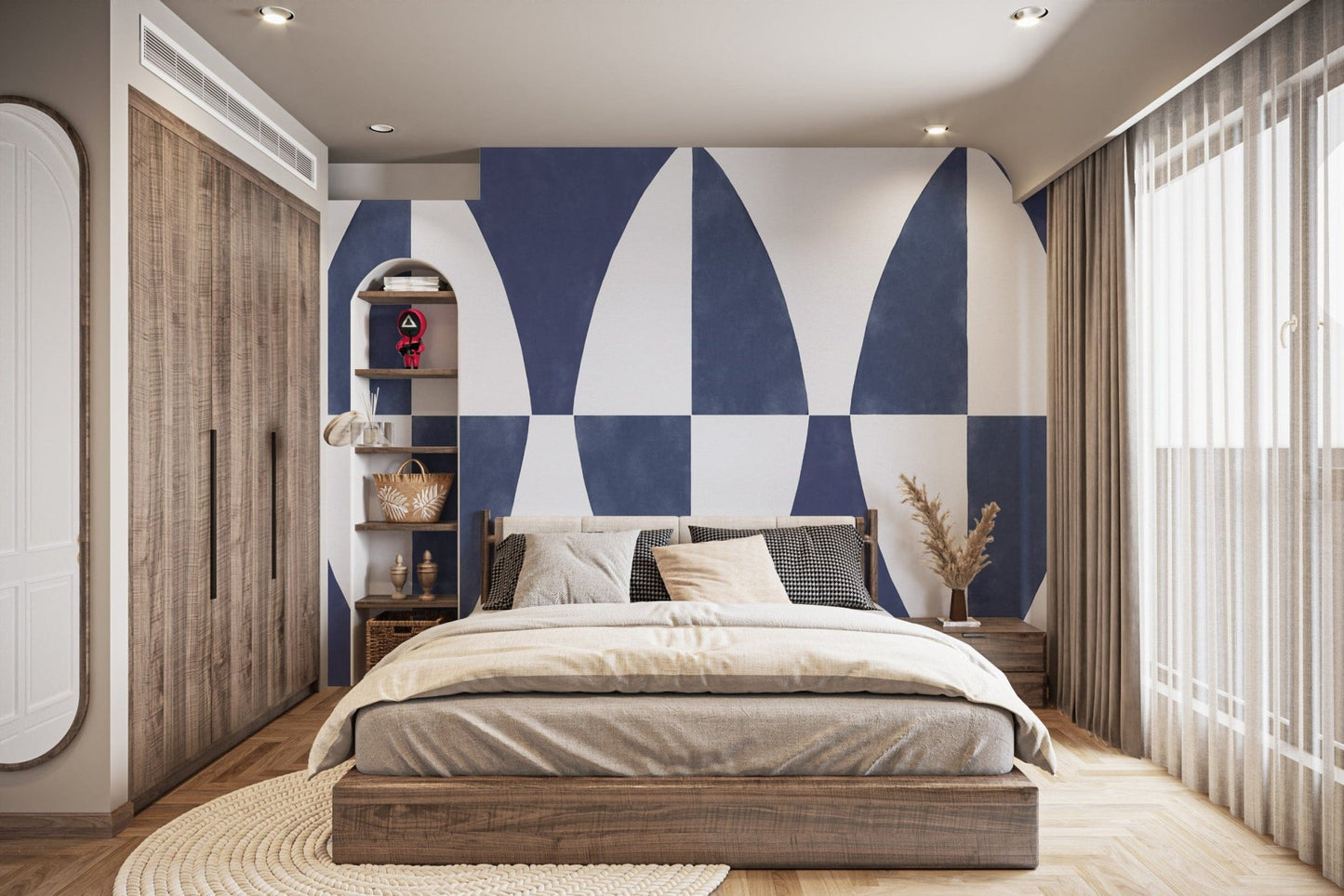 Trendy Blue Geometric Wall Art Wallpaper