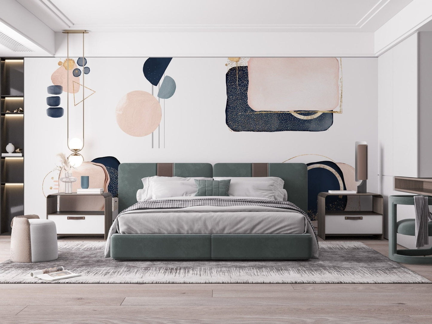Stylish pink and navy wallpaper A756