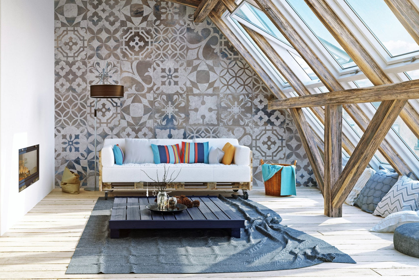 Bold metallic mosaic mural for wall accents