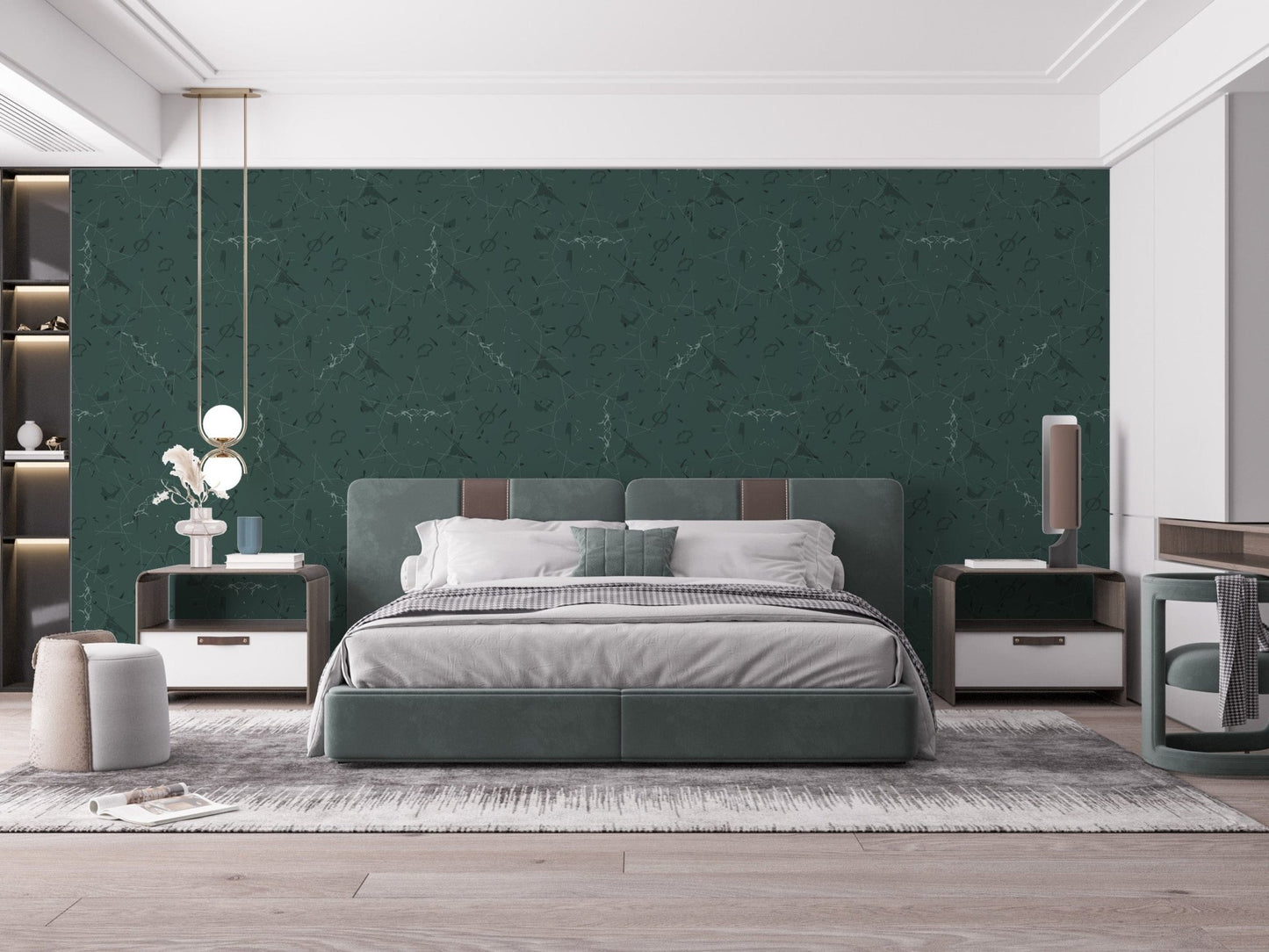 Artistic dark green wallpaper for walls. A956