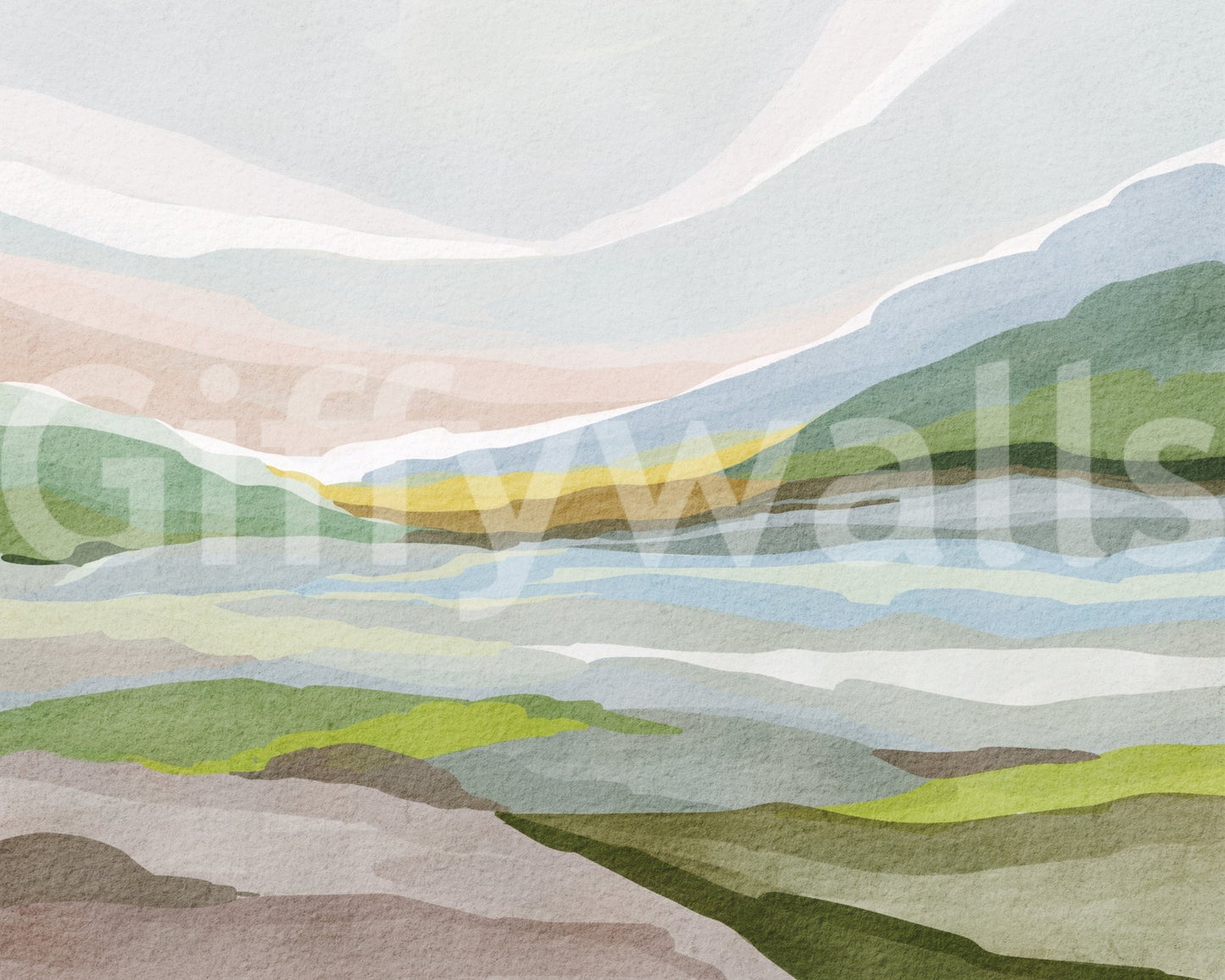 Abstract Watercolor Hills Wall Mural